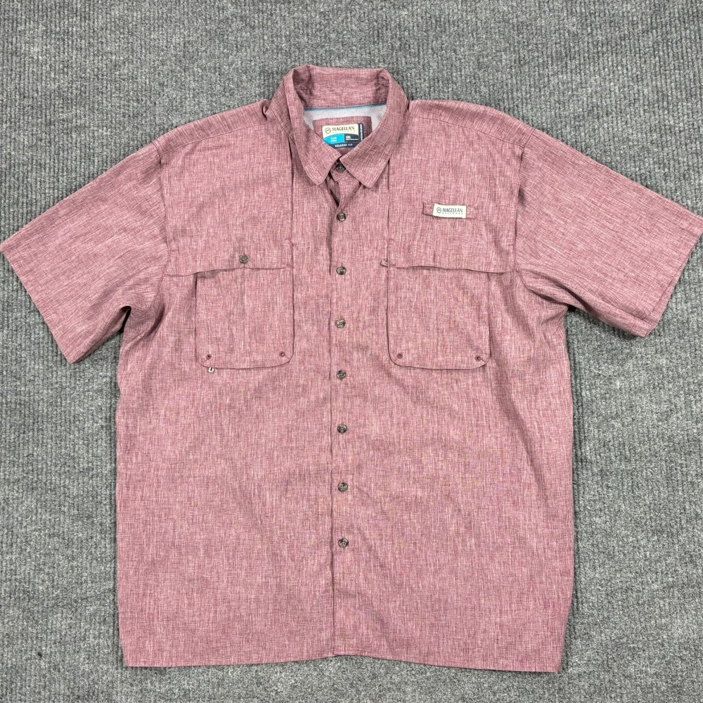 Magellan Fish Gear Button Up Shirt Mens 2XL Red Short Sleeve Relaxed Fit Outdoor